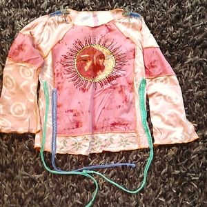 One of a kind Boho Yoga festival soft Cotton shirt Orange. Med